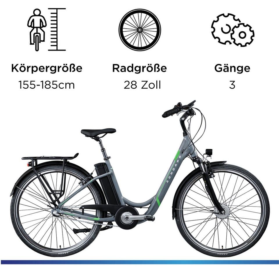 Zündapp E-Bike Cityrad Z510, 3 Gang Shimano Nexus SC-3C41 Schaltwerk, Nabenschaltung, Frontmotor, 531 Wh, (mit Frontkorb), Pedelec, Elektrofahrrad für Damen u. Herren - Thumbnail 3