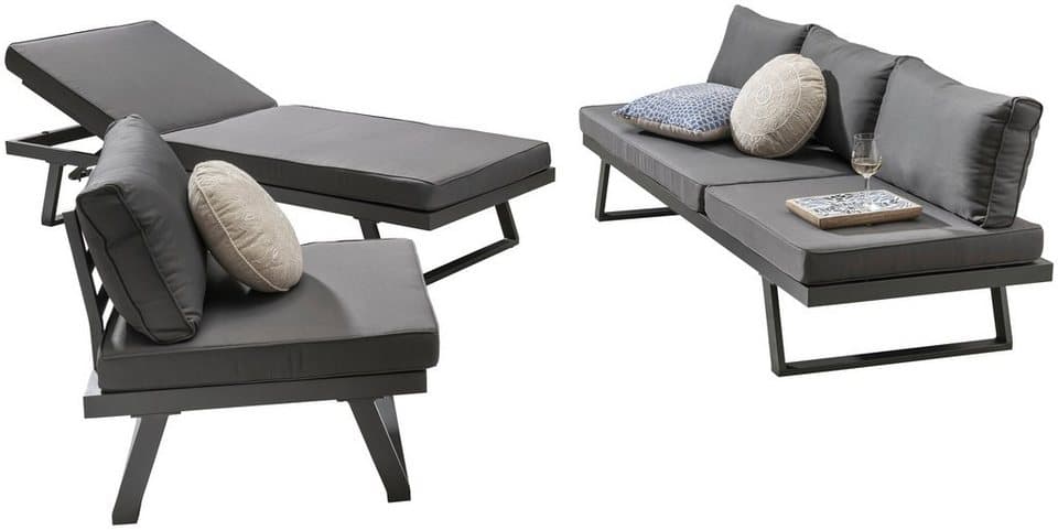 Destiny Gartenlounge-Set MANHATTAN Set, Tisch 70x70x30cm, anthrazit, (Set, 13-tlg., 2 Schenkel, Kopfteil verstellb. Inkl. Polster, 1 Tisch), Aluminium, Textilene - Thumbnail 3