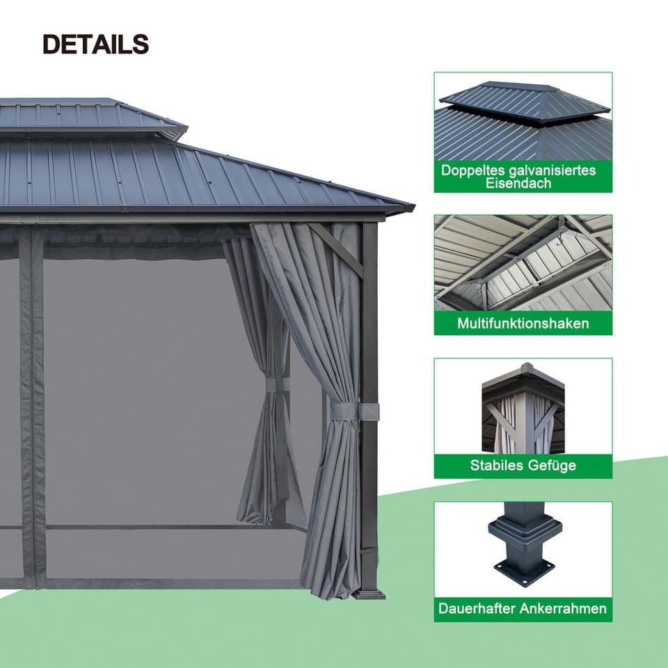 KONIFERA Pavillon Thasos, mit Doppeldach, in BxT: 300x300 cm und 400x300 cm, ohne Seitenteile - Thumbnail 4