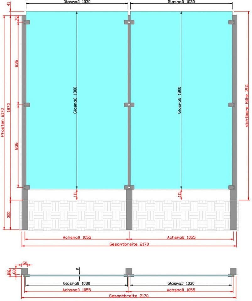 STAKET PRO Zaun, (Set), Glaszaun, Gesamtlänge: 2,17 m, 3 Pfosten - Thumbnail 8
