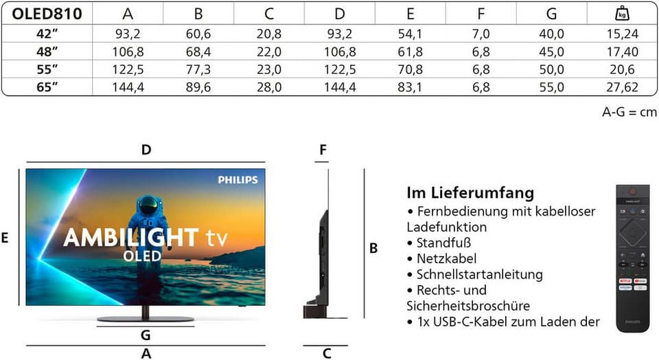 Philips 65OLED810 LED-Fernseher (164 cm/65 Zoll, 4K Ultra HD, Smart-TV, Google TV, Ambilight, P5 AI Picture Engine, Dolby Vision & HDR10+, Dolby Atmos) - Thumbnail 19