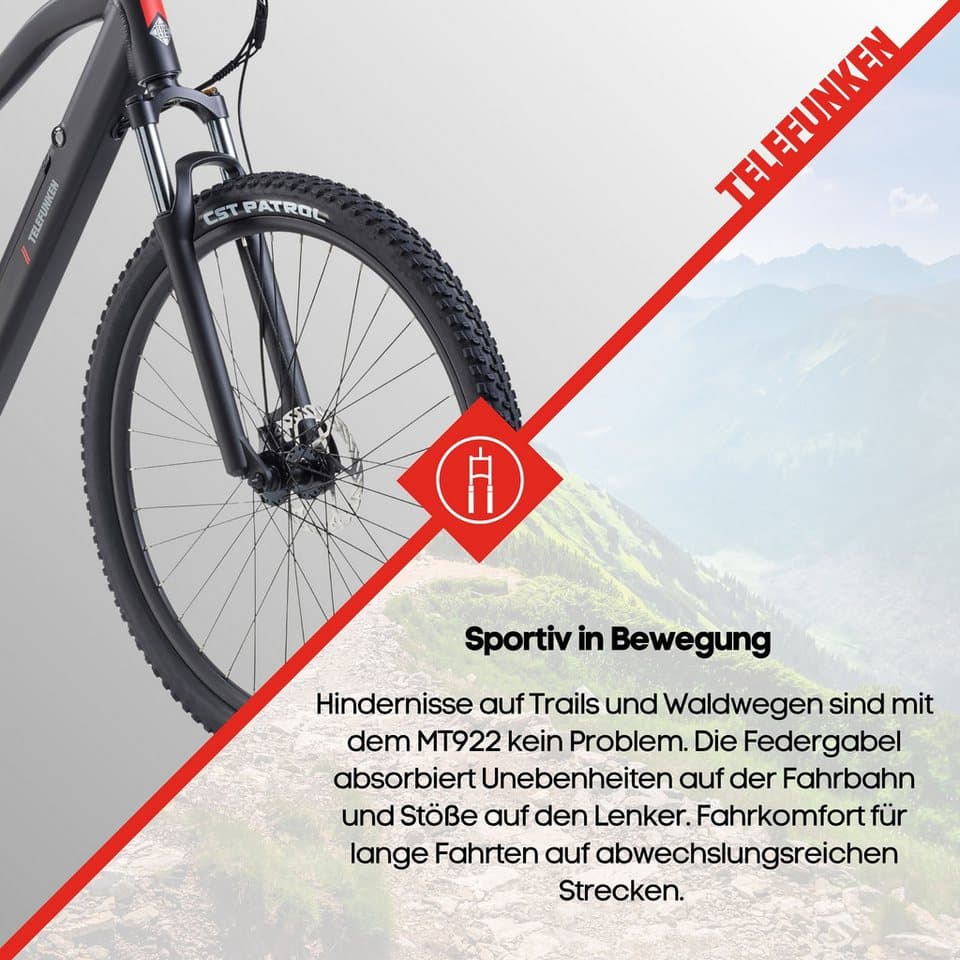Telefunken E-Bike Mountainbike Aufsteiger MT922, 7 Gang Shimano TY300D Schaltwerk, Kettenschaltung, Heckmotor, 489,6 Wh, Pedelec, Elektrofahrrad, Damen u. Herren, E-MTB, Mountainbike, 29 Zoll - Thumbnail 6