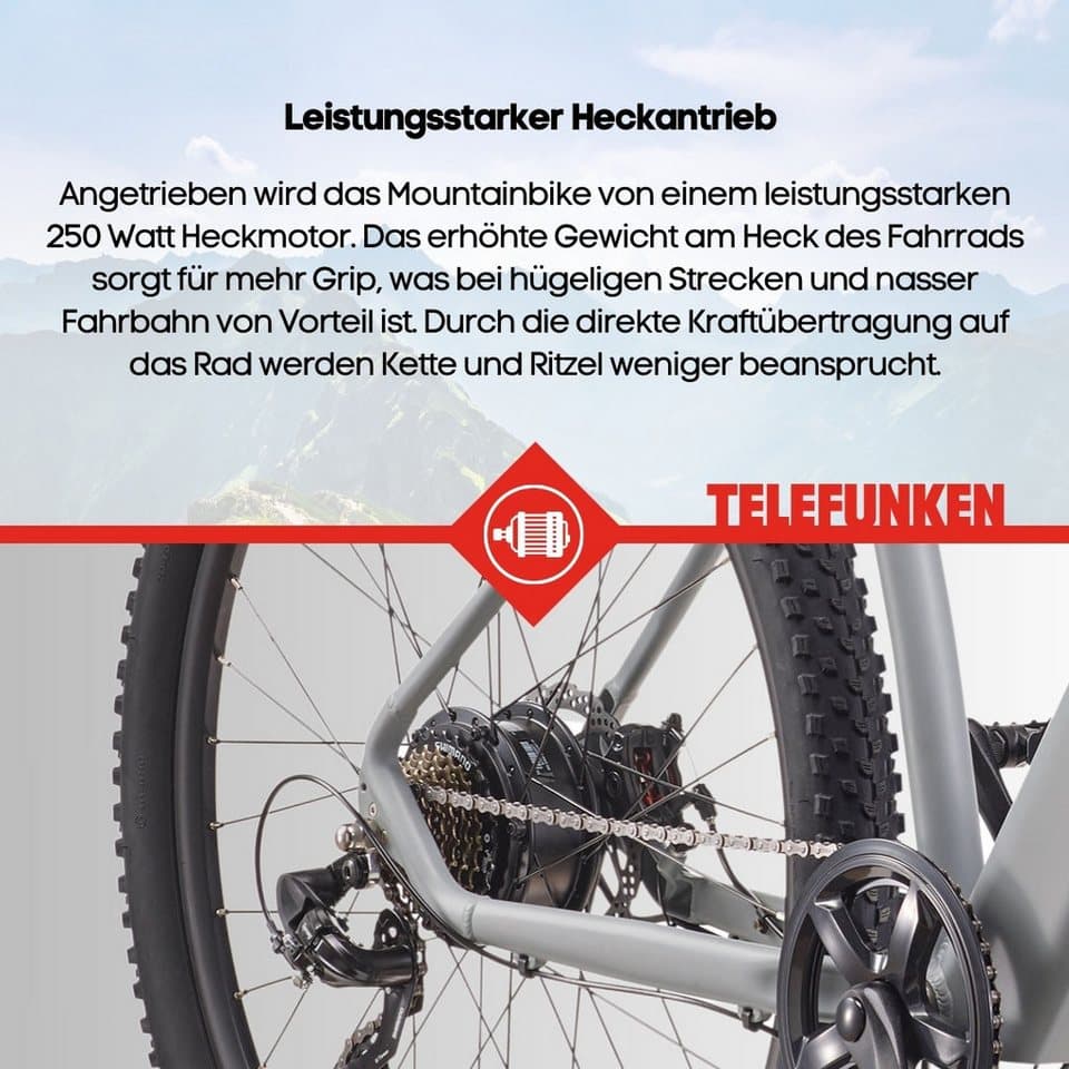 Telefunken E-Bike Mountainbike Aufsteiger M921, 7 Gang Shimano, Kettenschaltung, Heckmotor, 468 Wh, (29 Zoll, Scheibenbremsen), Pedelec, Elektrofahrrad für Damen u. Herren, MTB - Thumbnail 7