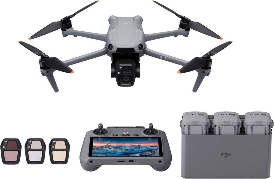 DJI Air 3S Fly More Combo (DJI RC 2) Drohne (4K Ultra HD, DJI RC 2 Fernsteuerung, 3 Akkus, Ladestation und Umhängetasche)