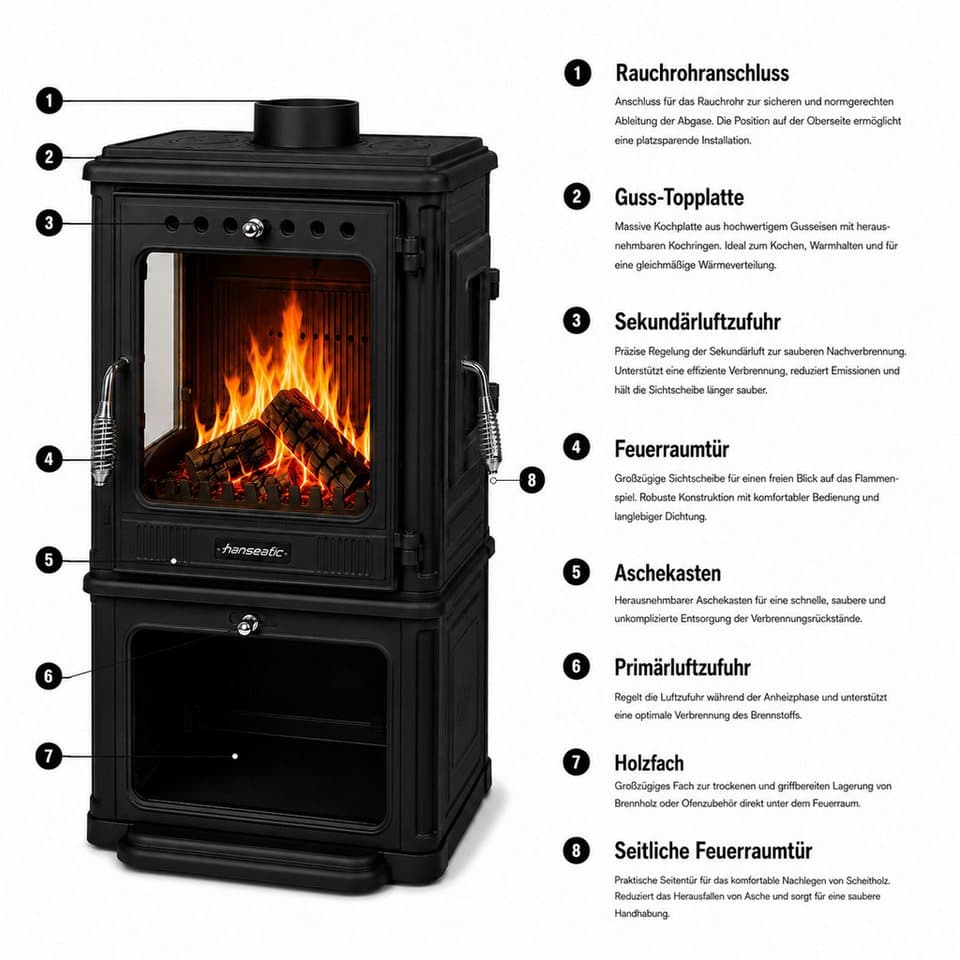 Hanseatic Kaminofen Mars, 7,2 kW, Zeitbrand, Großer Feuerraum - Thumbnail 4