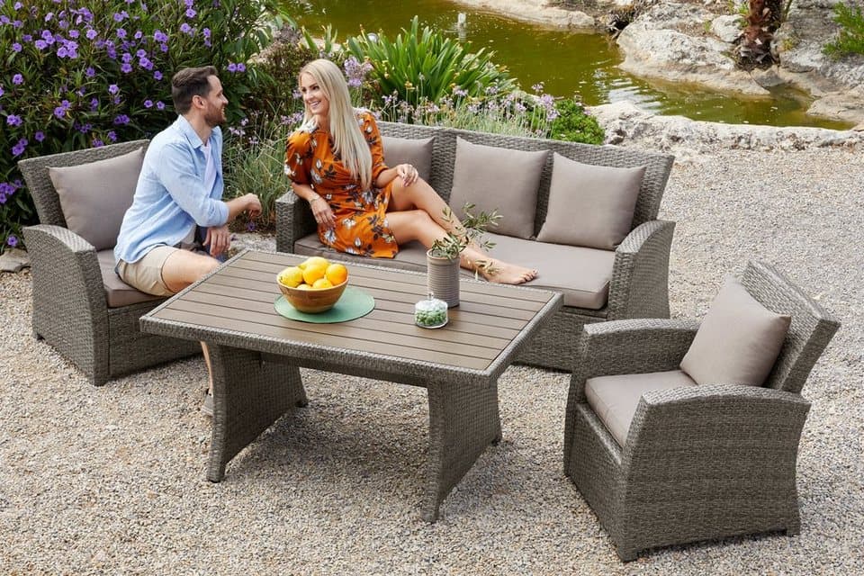 KONIFERA Gartenlounge-Set Siros, (Set, 12-tlg., 1x 3er Sofa, 2x Sessel, 1x Tisch 135x82x65cm, inkl. Auflagen), Polyrattan, Stahl, Tischplatte aus Nonwood, geeignet für 5 Personen - Thumbnail 16
