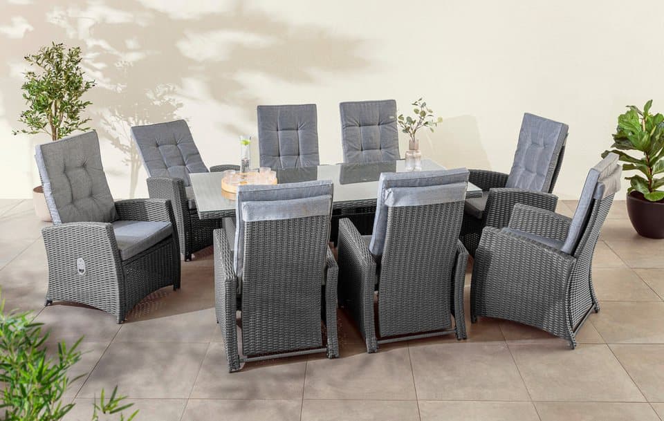 KONIFERA Garten-Essgruppe »New Paris«, (Set, 25-tlg., 8 Sessel, Rückenlehne verstellbar, Tisch 100x200x75 cm, inkl. Auflagen), Aluminium/Polyrattan - Thumbnail 9