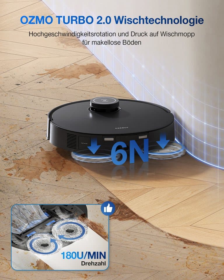 ECOVACS Saugroboter mit Wischfunktion, ECOVACS DEEBOT T30S PRO OMNI, 60 W, 11.000PA, OMNI Station, Mopphebesystem, Adaptive Kantenreinigung - Thumbnail 16