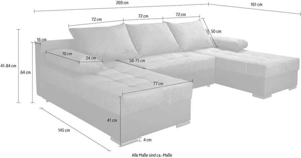 COLLECTION AB Wohnlandschaft Josy U-Form, B: 269 cm, Schlaffunktion & Bettkasten, Federkern - Thumbnail 16