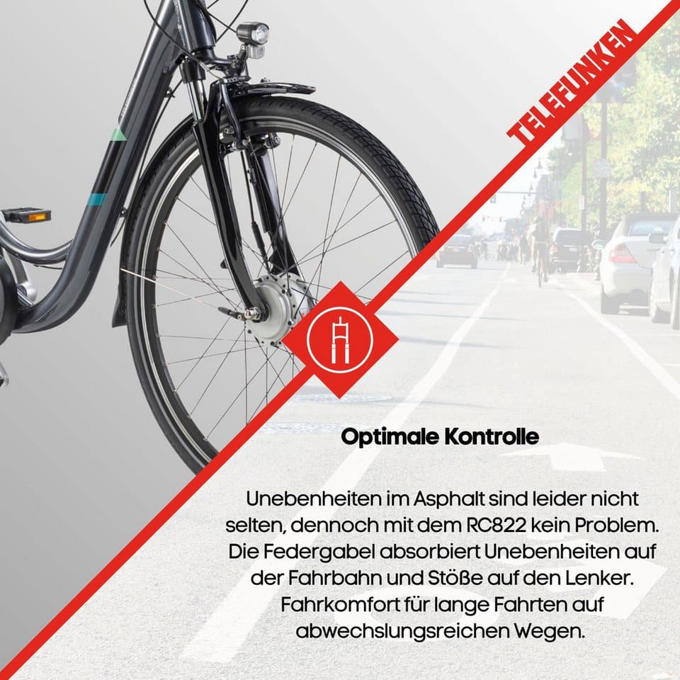 Telefunken E-Bike Cityrad Multitalent RC822, 7 Gang Shimano Tourney Schaltwerk, Kettenschaltung, Frontmotor, 531,3 Wh, (Beleuchtung, Straßenzulassung, ca. 100 km Reichweite, 2 V-Bremsen), Elektrofahrrad, Damen Herren, 28 Zoll, 36,9 V, 531,3 Wh Akku, Pedelec - Thumbnail 5