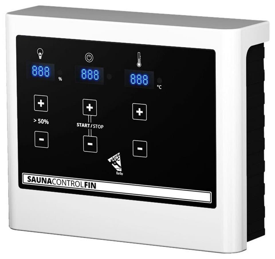 Karibu Fasssauna naturbelassen mit Ofen 9 kW ext. Strg., BxTxH: 225 x 295 x 229 cm, 38 mm, Ofen 9 KW externe Strg easy - Thumbnail 3