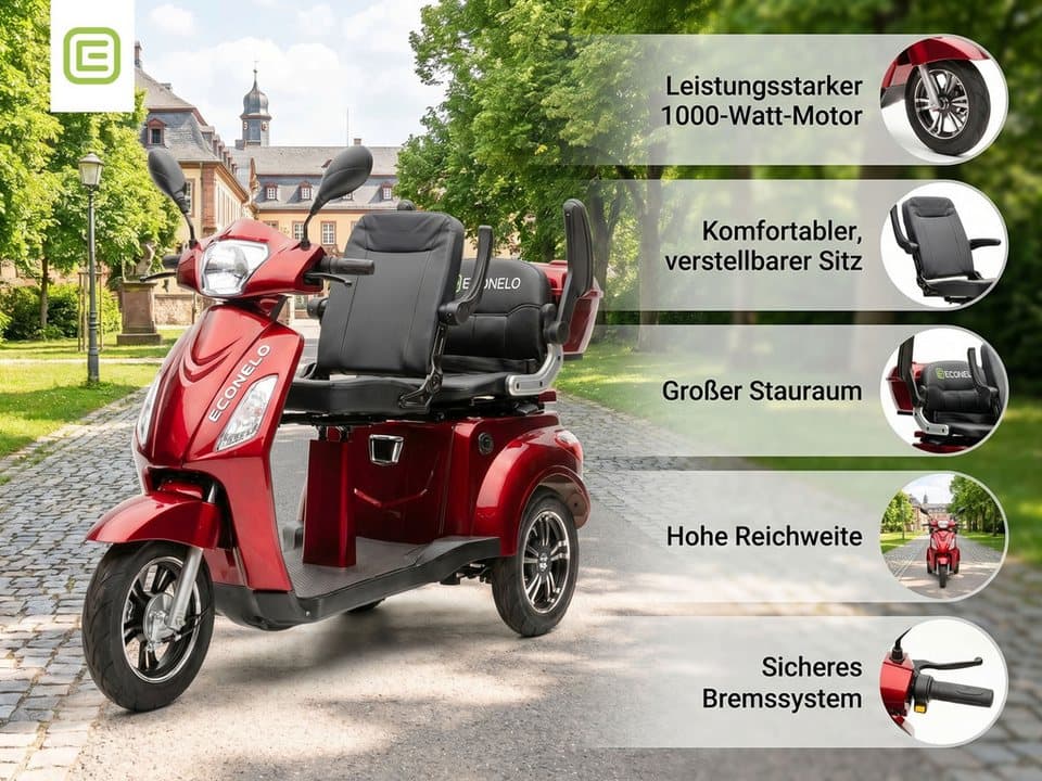 ECONELO Elektromobil, 1000 W, 25 km/h, Sicherheitsrollen gegen Kippen, 3 Geschwindigkeitsstufen - Thumbnail 9