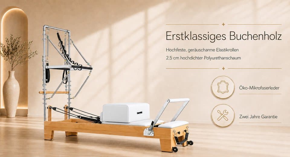 JASPORT Pilates-Reformer B80 mit Tower aus Buchenholz, 150 kg belastbar, (Pilates Reformer Set inkl. Tower und Zubehör), Massives Buchenholz, Mehrfaches Federsystem - Thumbnail 15