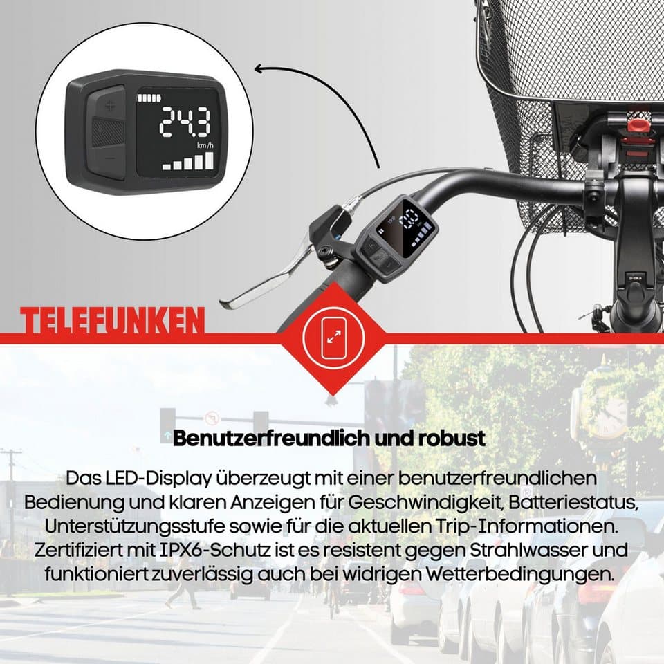 Telefunken E-Bike Cityrad Multitalent RC840, 7 Gang Shimano Nexus Schaltwerk, Frontmotor, 531,3 Wh, Pedelec, Elektrofahrrad für Damen u. Herren - Thumbnail 6