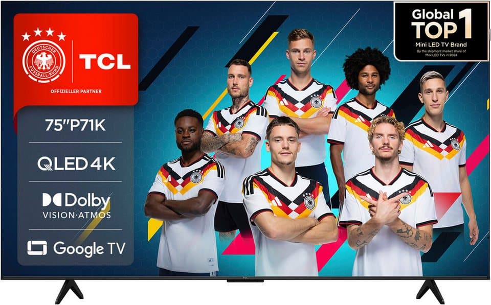 TCL 75P71KX1 QLED-Fernseher (189 cm/75 Zoll, 4K Ultra HD, Smart-TV, Google TV, Multi-HDR, Dolby Vision, Smart TV, Airplay2, Dolby Atmos, Game Master)