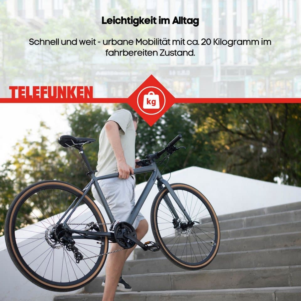 Telefunken E-Bike Cityrad UH200, 7 Gang Shimano, Kettenschaltung, Heckmotor, 475,2 Wh, (28 Zoll, Straßenzulassung, Scheibenbremsen, leichtes E-Bike ca. 20 kg), Pedelec, Elektrofahrrad für Herren u. Damen, Urbanbike - Thumbnail 7