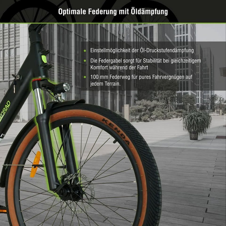 SachsenRAD E-Bike Cityrad C5 mit Diebstahlsicherung, 7 Gang Shimano 7SP TOURNEY TY300 Schaltwerk, Kettenschaltung, Mittelmotor, 470 Wh, (Tiefeinsteiger), TFT Farb-LCD-Display, Fahrmodus Pedelec,  LED-Frontlicht, Alarmanlage - Thumbnail 8