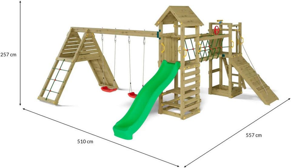 FUNGOO Spielturm Maxi Funny Carnival, Spielturm mit Rutsche, Schaukeln, Kletterwand und Seilbrücke - Thumbnail 18