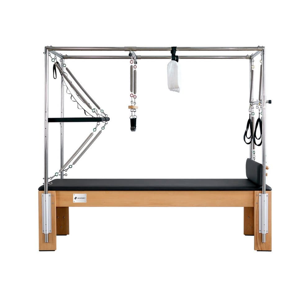 JASPORT Pilates-Reformer K80 Cadillac 2-in-1 aus Buchenholz bis 150 kg für Zuhause & Studio, (1x Pilates Reformer Cadillac K80, 1x Konvertermatte), 2-in-1 Reformer & Cadillac, Buchenholzrahmen, Edelstahlkonstruktion - Thumbnail 3
