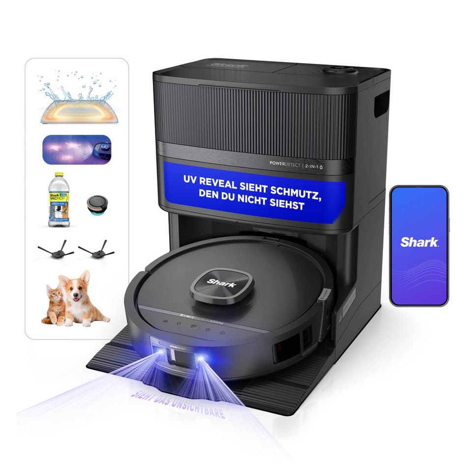 Shark Saugroboter Shark PowerDetect UV Reveal 2-in-1 Saug- und Wischroboter RV3000XEEU, 650 W, beutellos, UV-Reveal-Technologie, 8 PowerDetect-Technologien - Bild 1
