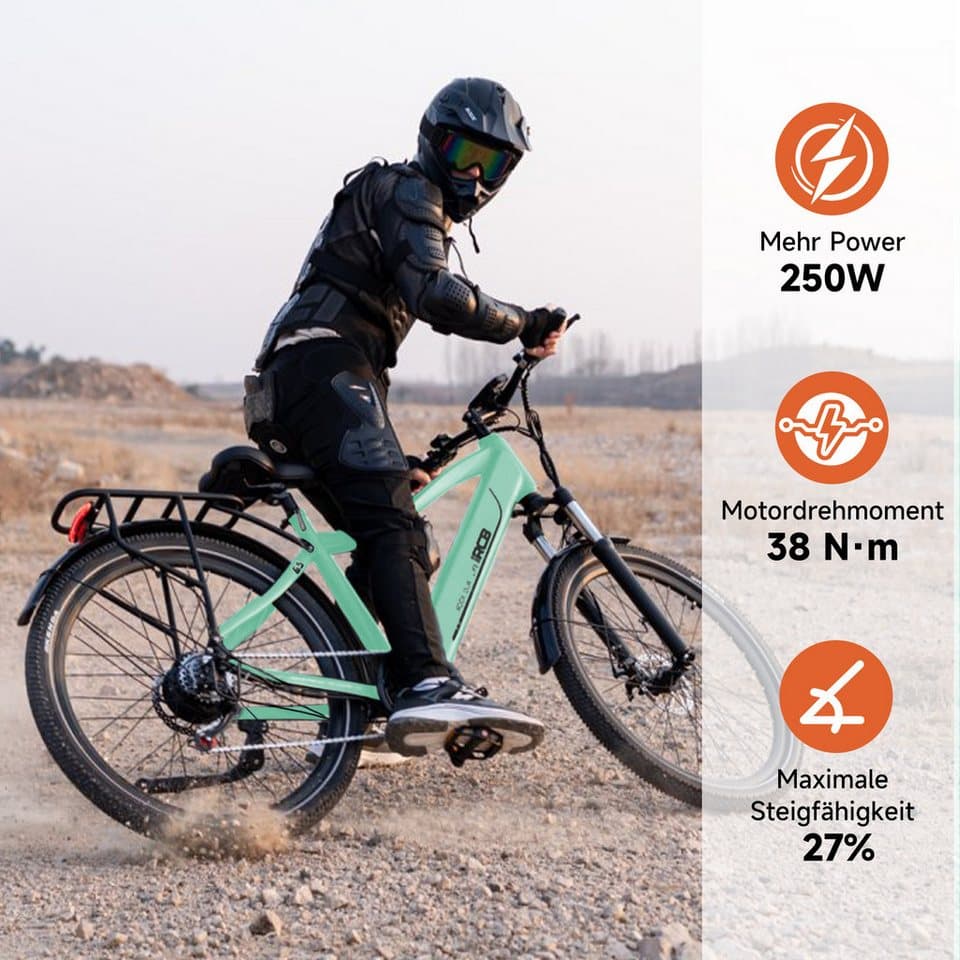 RCB E-Bike Pedelec G5 für Stadt und Gelände,27,5Zoll Herren Elektrofahrrad,13Ah,60-100 km, 7 Gang, Kettenschaltung, Heckmotor, 468 Wh, APP&NFC,ebike Herren,Gepäckträger hinten,max. Geschwindigkeit: 25 km/h - Thumbnail 3