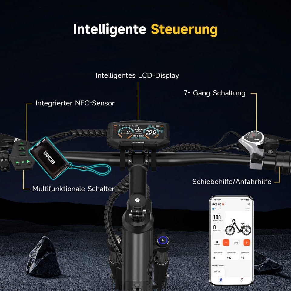 RCB E-Bike Pedelec G6 für Stadt und Gelände,27,5 Zoll Damen Elektrofahrrad,13Ah,60-100 km, 7 Gang, Heckmotor, 468 Wh, APP&NFC,ebike Damen,Gepäckträger hinten,max. Geschwindigkeit: 25 km/h - Thumbnail 4