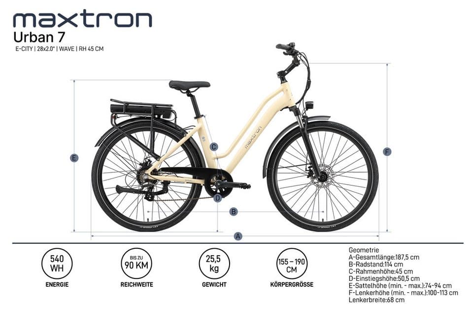 Maxtron E-Bike Cityrad Maxtron Urban 7 E-Citybike 28 Zoll, 7 Gang Shimano Altus Schaltwerk, Kettenschaltung, Heckmotor, 460,8 Wh, (Packung), Tiefeinsteiger für Damen - Thumbnail 9