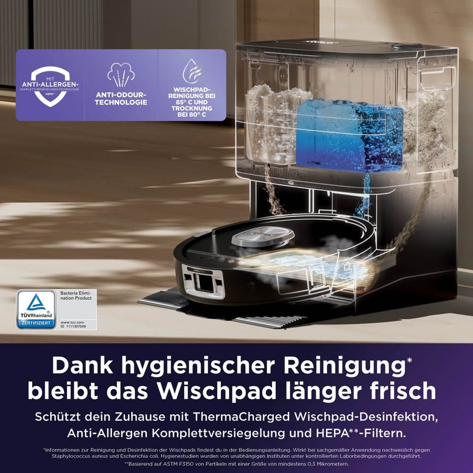Shark Saugroboter Shark PowerDetect UV Reveal 2-in-1 Saug- und Wischroboter RV3000XEEU, 650 W, beutellos, UV-Reveal-Technologie, 8 PowerDetect-Technologien - Thumbnail 6