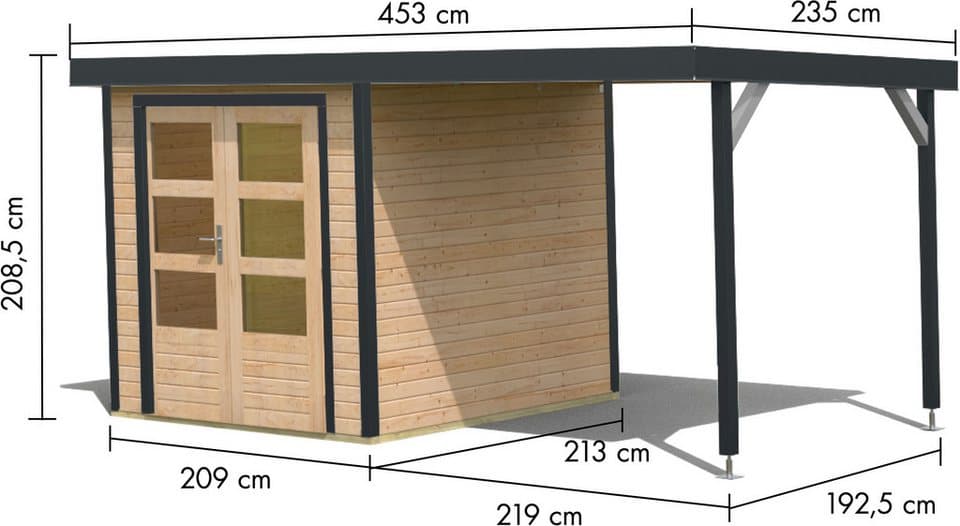 Karibu Gartenhaus Jupiterino 2 SET, in verschiedenen Farben, BxT: 453x235 cm, (Set), inkl. Anbaudach, Made in Germany - Thumbnail 10