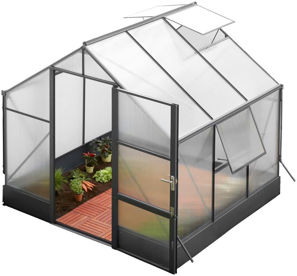 KONIFERA Gewächshaus "Genova" aus 6 mm Hohlkammerplatten aus UV-stabilisiertem Polycarbonat, BxTxH: 245 x 227 x 233 cm, mit hohem Bodenrahmen, Dachfenster, Regenrinne und Regenfallrohr - Thumbnail 8
