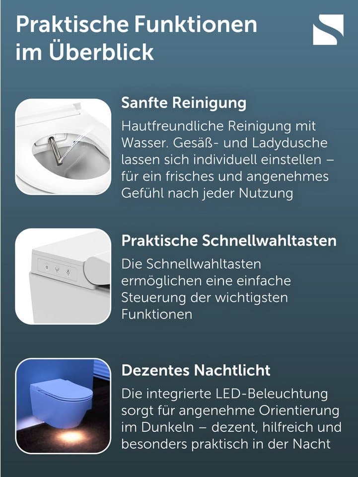 Schütte Dusch-WC OWANO Klassik, wandhängend, Abgang waagerecht, spülrandlos, Taharet WC - Thumbnail 3
