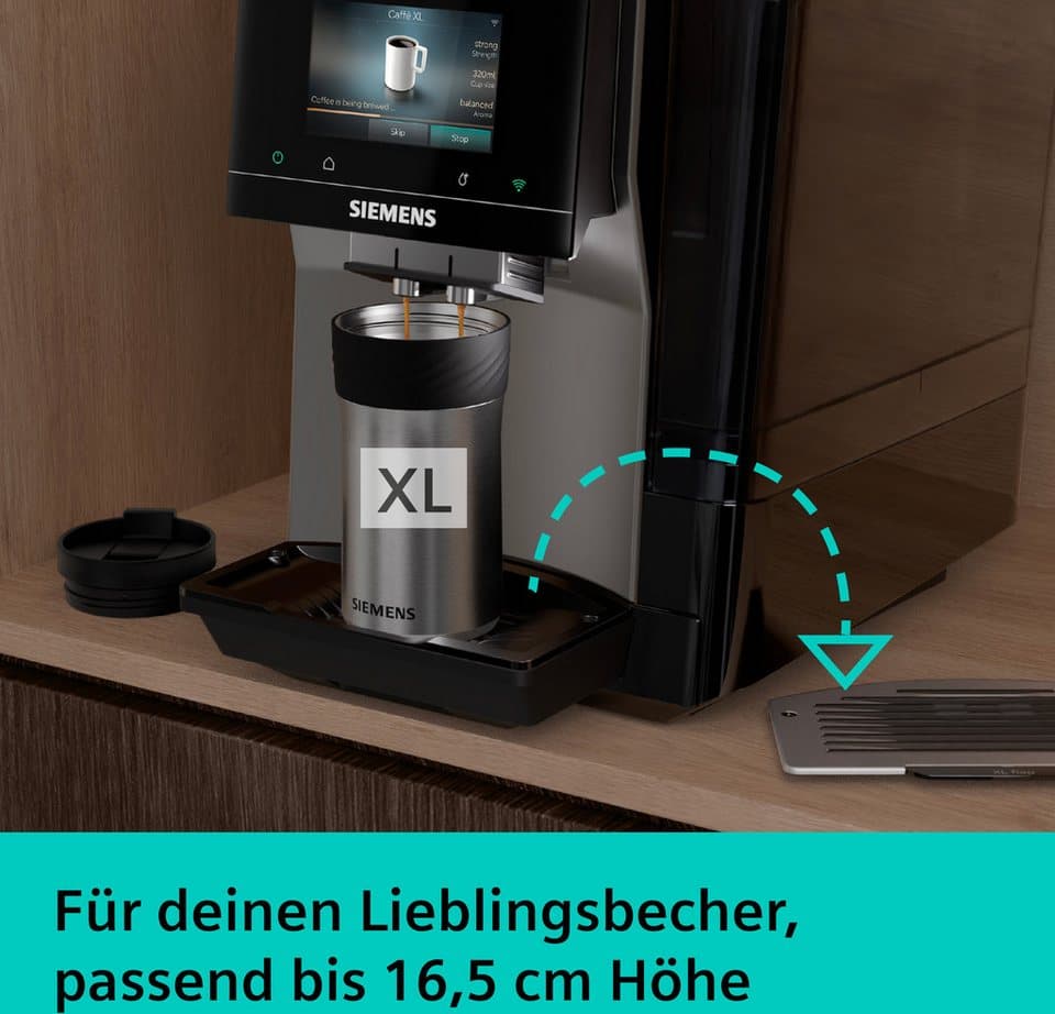 SIEMENS Kaffeevollautomat EQ700 TP725ET7, inkl. Thermo-Kaffeebecher, XL-Getränke, 20 Favoriten, farbiges Full-Touch-Display, Doppeltassenfunktion, sehr leise, silber - Thumbnail 5