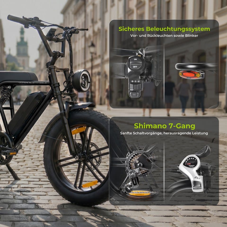 Vankel E-Bike Cityrad E-MTB E6-2.0 Damen u. Herren 48V 15Ah 720WH 250W 80Nm 108 km, 7 Gang Shimano, Kettenschaltung, Heckmotor, 720 Wh, (mit Akku-Schlüssel, Beleuchtungsset, mit Akku-Ladegerät, mit Werkzeug), bis 100km, 7 Gang Shimano, Kettenschaltung, E-bikes Pedelec - Thumbnail 3