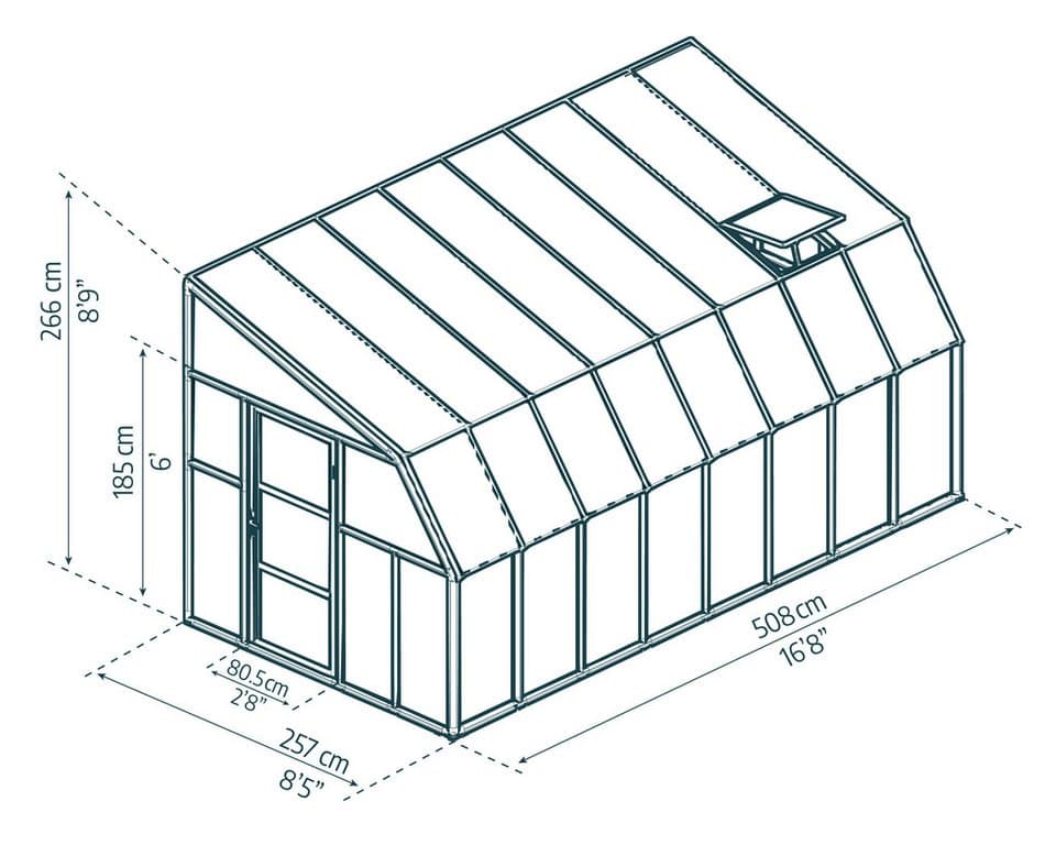 Palram - Canopia Gewächshaus Sun Room, BxTxH: 257 x 508 x 266 cm, BxLxH: 58 x 120 x 266 cm, 3 mm Wandstärke, lebenslang widerstandsfähige Wandpaneele - Thumbnail 5
