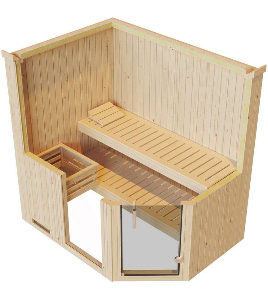 weka Sauna Element-Ecksauna VARBERG 1, BxTxH: 194 x 144 x 199 cm, 68 mm, vorgefertigte Elemente, Fensterelement, moderne Ganzglastür - Thumbnail 7
