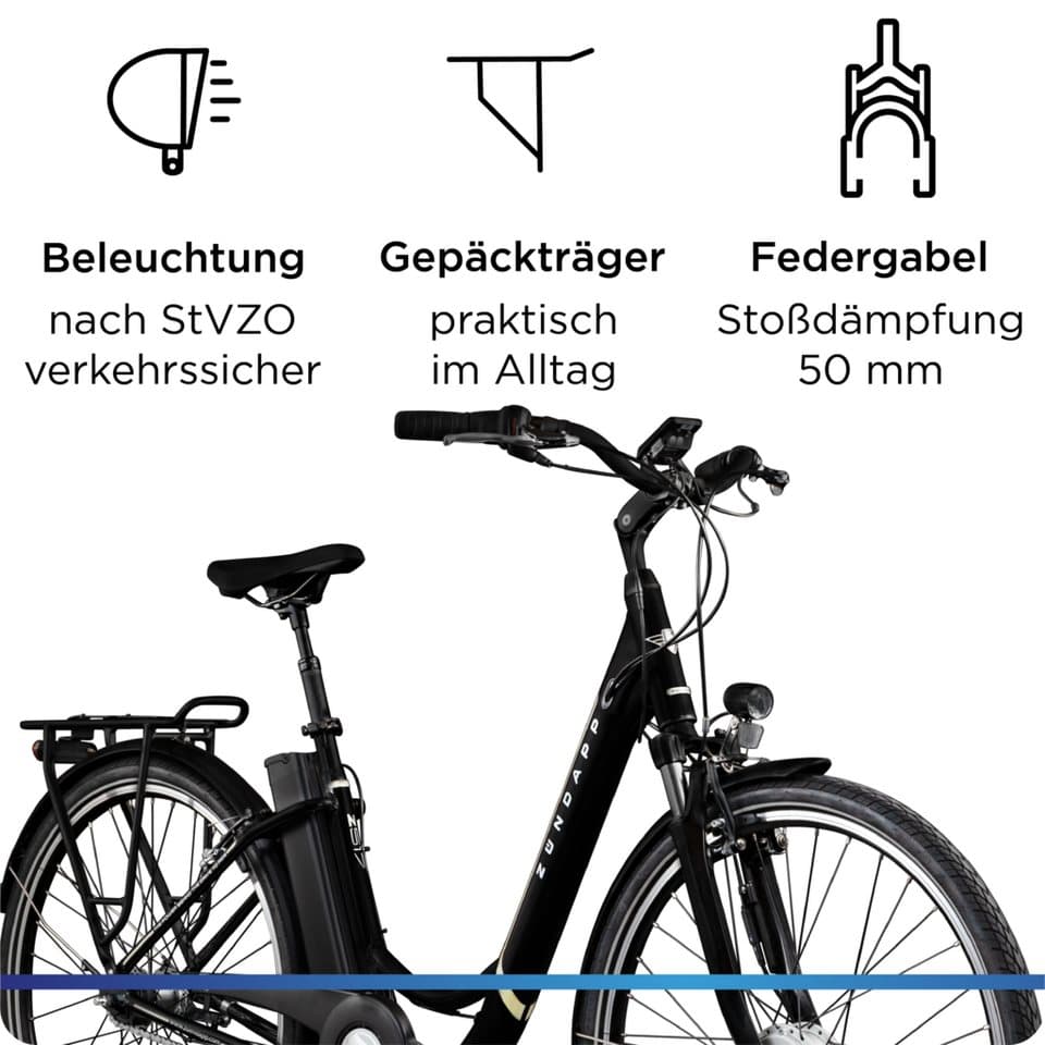 Zündapp E-Bike Cityrad Z517, 7 Gang, Nabenschaltung, Frontmotor, 531 Wh, E Bike Damenfahrrad 28 Zoll 155 - 190 cm mit 7 Gang Nabenschaltung - Thumbnail 4
