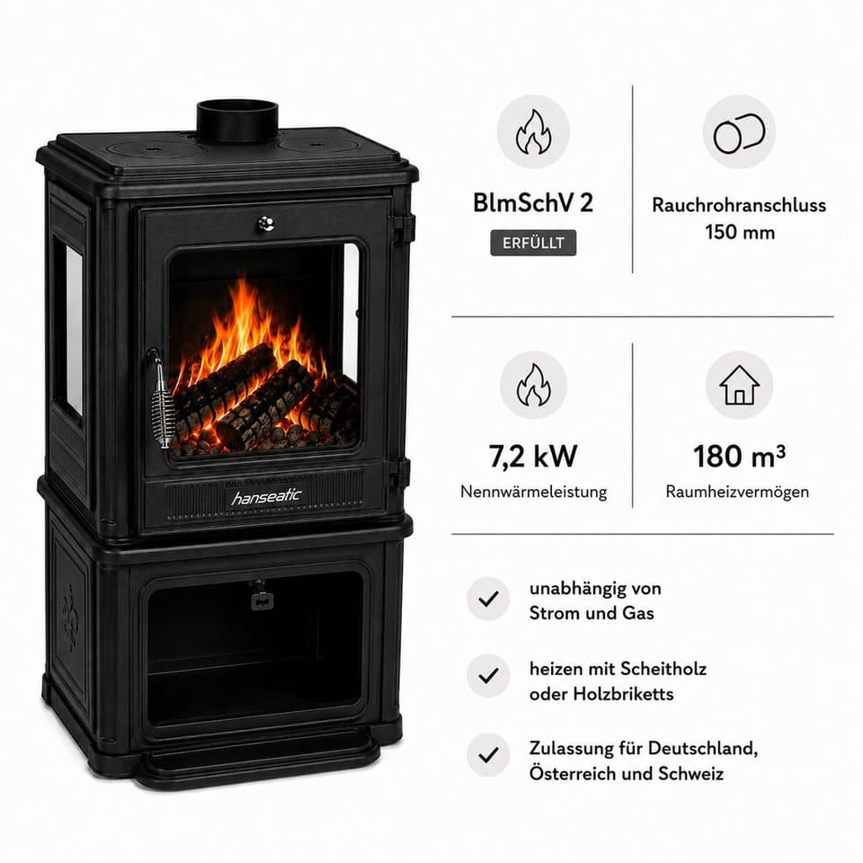 Hanseatic Kaminofen Mars, 7,2 kW, Zeitbrand, Großer Feuerraum - Thumbnail 3