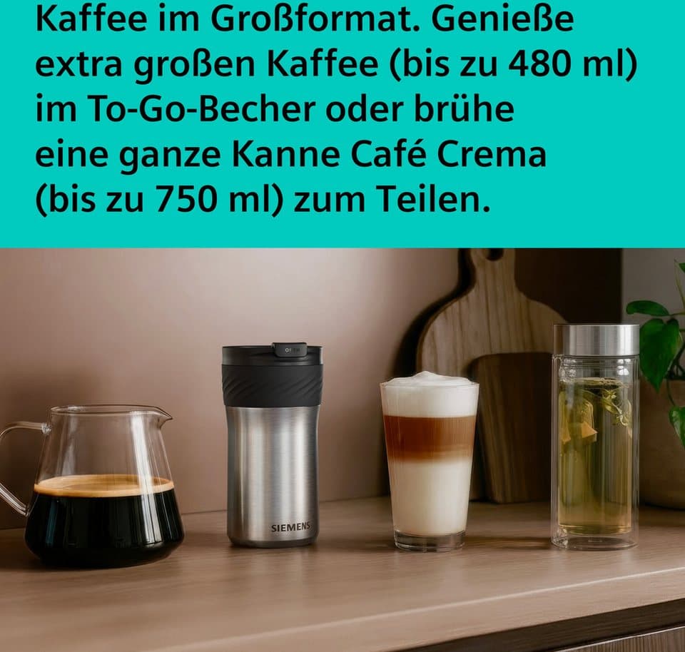 SIEMENS Kaffeevollautomat EQ700 TP725ET7, inkl. Thermo-Kaffeebecher, XL-Getränke, 20 Favoriten, farbiges Full-Touch-Display, Doppeltassenfunktion, sehr leise, silber - Thumbnail 13