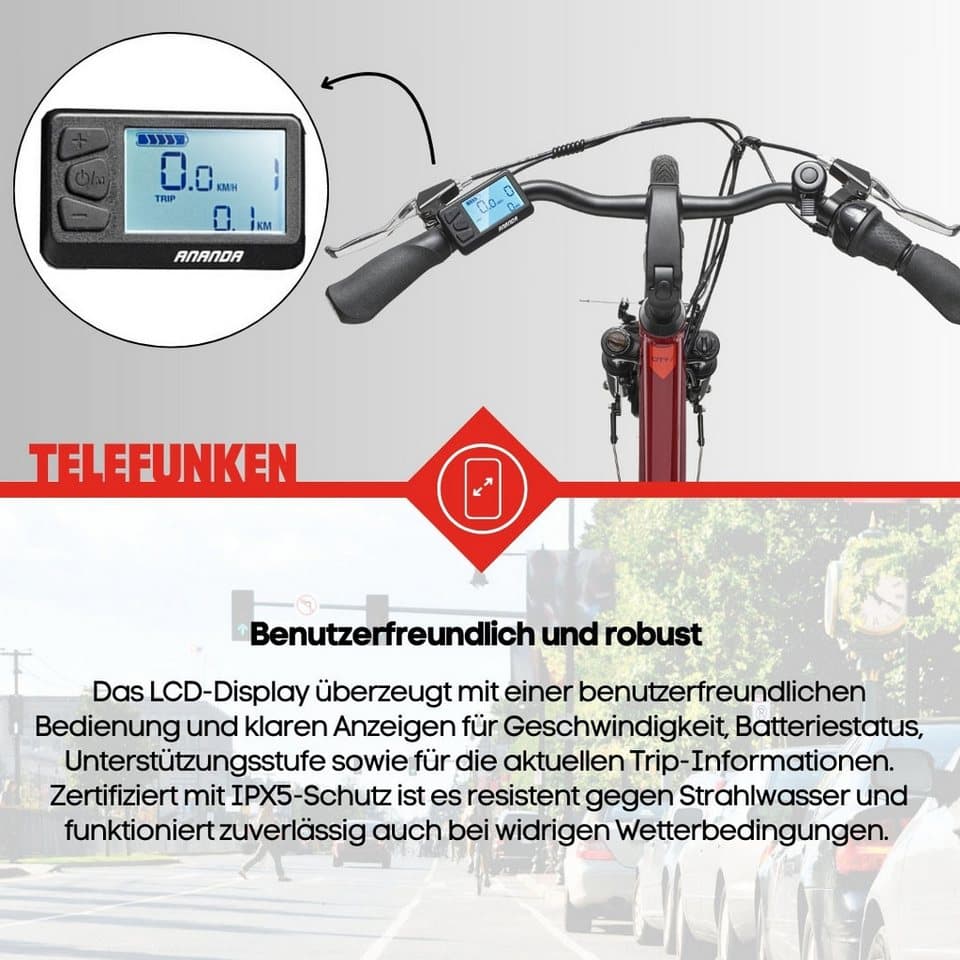 Telefunken E-Bike Cityrad Multitalent RC845, 7 Gang Shimano, Nabenschaltung, Frontmotor, 468 Wh, (28 Zoll, Straßenzulassung, ca. 100 km Reichweite), Pedelec, Elektrofahrrad für Herren u. Damen, tiefer Einstieg - Thumbnail 7