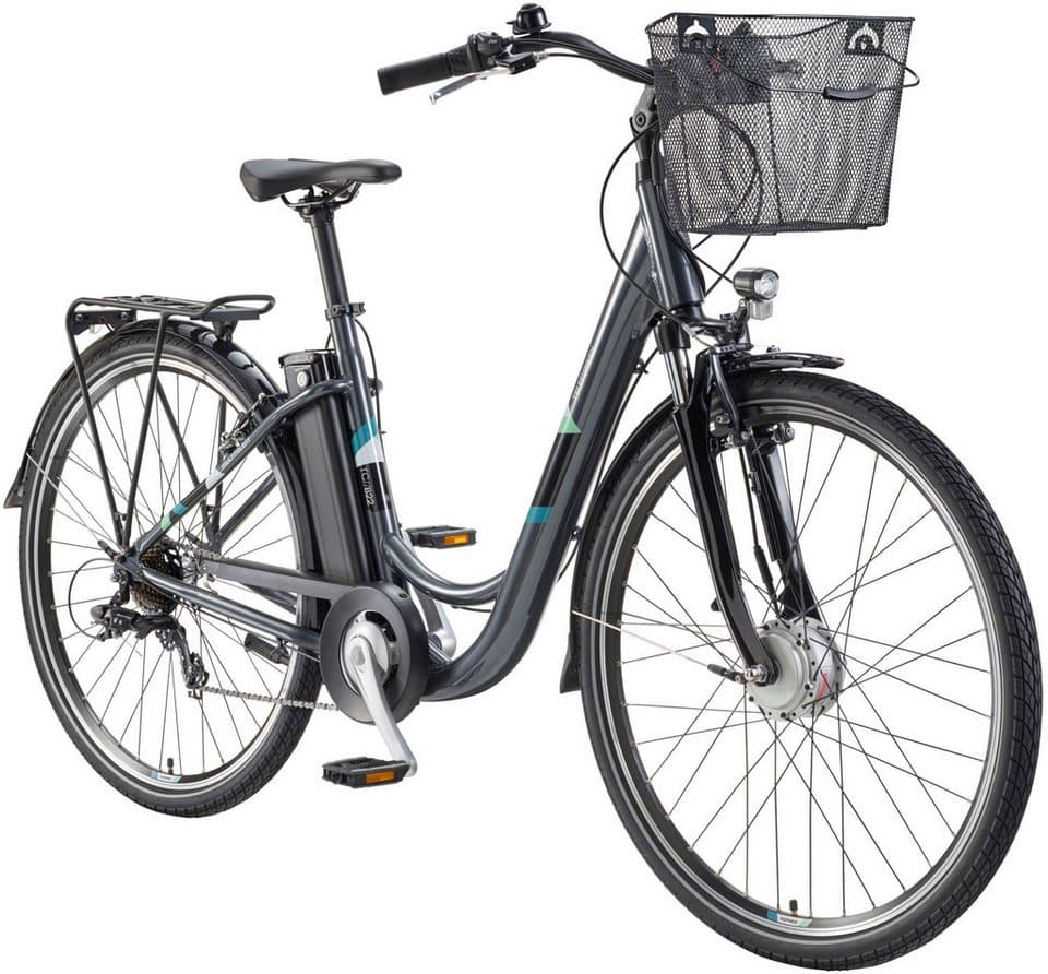 Telefunken E-Bike Cityrad Multitalent RC822, 7 Gang Shimano Tourney Schaltwerk, Kettenschaltung, Frontmotor, 531,3 Wh, (Beleuchtung, Straßenzulassung, ca. 100 km Reichweite, 2 V-Bremsen), Elektrofahrrad, Damen Herren, 28 Zoll, 36,9 V, 531,3 Wh Akku, Pedelec