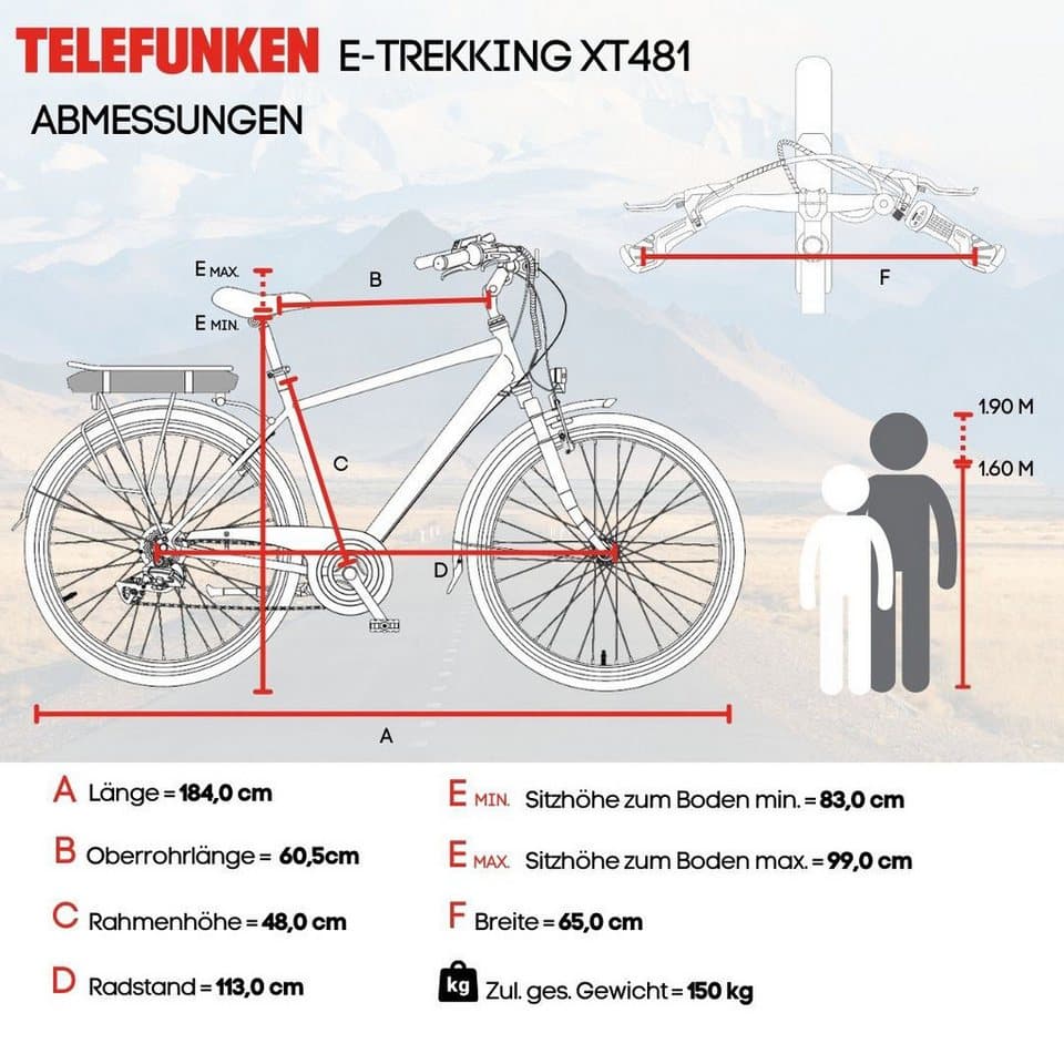 Telefunken E-Bike Trekkingrad Expedition XT481, 21 Gang Shimano, Heckmotor, 374,4 Wh, (mit Fahrradtasche), Reichweite bis zu 100 km, Pedelec, Elektrofahrrad für Herren, 28 Zoll - Thumbnail 9