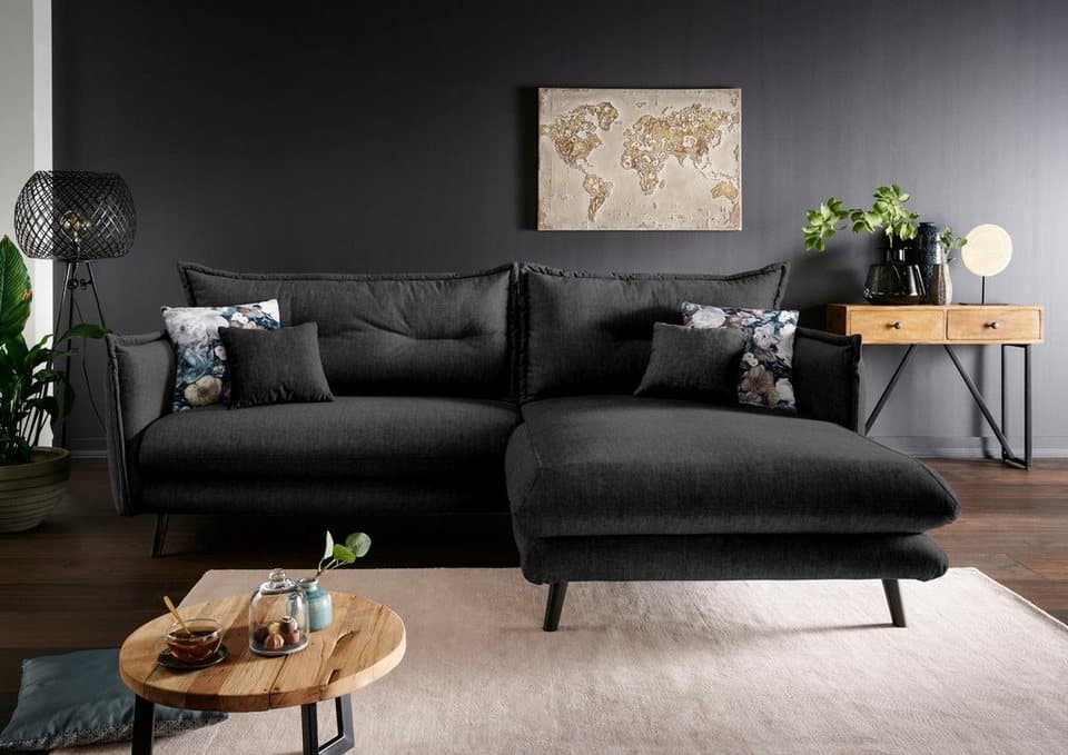 Home affaire Ecksofa Lazio modern und bequem, schmale Armlehnen, tolle Detailverarbeitung, zwei verschiedene Fußfarben wählbar