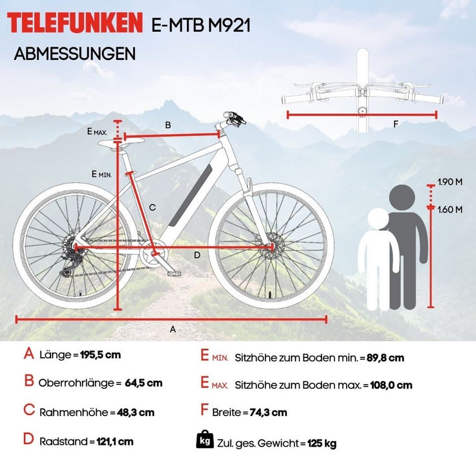 Telefunken E-Bike Mountainbike Aufsteiger M921, 7 Gang Shimano, Kettenschaltung, Heckmotor, 468 Wh, (29 Zoll, Scheibenbremsen), Pedelec, Elektrofahrrad für Damen u. Herren, MTB - Thumbnail 11