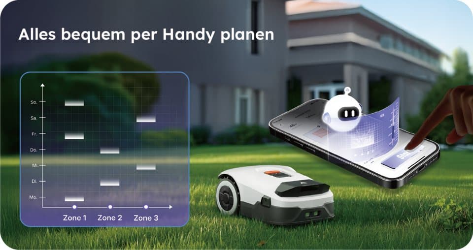 ANTHBOT Rasenmähroboter 90ANT-LMGenie600E, bis 600 m² Rasenfläche, (KI‑Hindernisvermeidung, Multi‑Zonen-Verwaltung), Kabellose Installation, Full‑Band‑RTK mit 4 KI‑Kameras - Thumbnail 15