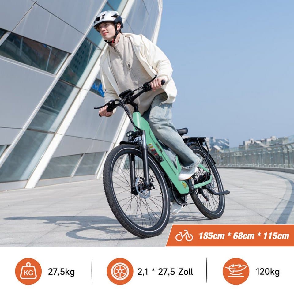 RCB E-Bike Pedelec G5 für Stadt und Gelände,27,5Zoll Herren Elektrofahrrad,13Ah,60-100 km, 7 Gang, Kettenschaltung, Heckmotor, 468 Wh, APP&NFC,ebike Herren,Gepäckträger hinten,max. Geschwindigkeit: 25 km/h - Thumbnail 6