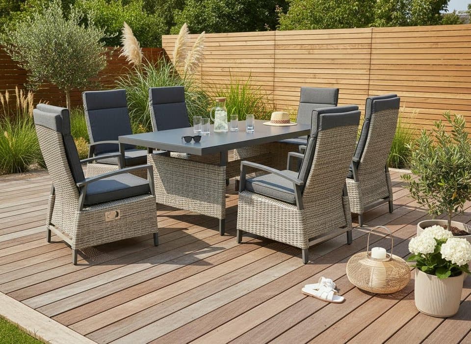 KONIFERA Garten-Essgruppe New Monaco, (Set, 13-tlg., 6x Sessel, 6x Auflagen, 1x Tisch), bestehend aus 1 Tisch, 6 Sesseln und 6 Sitzauflagen - Bild 1