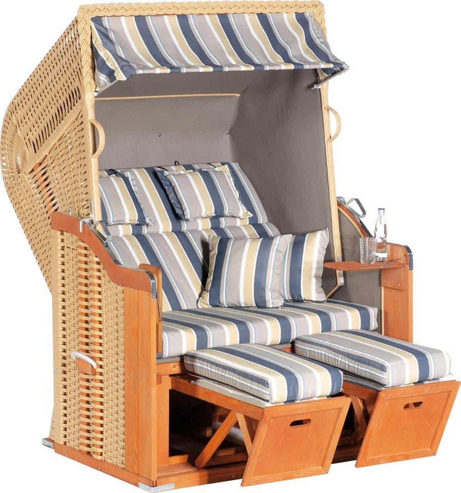 SunnySmart Strandkorb Rustikal 255 Plus, BxTxH: 125x90x160 cm, Halblieger, Ostsee-Modell, 2-Sitzer, komplett montiert, Oberkorb in einem Stück geflochten