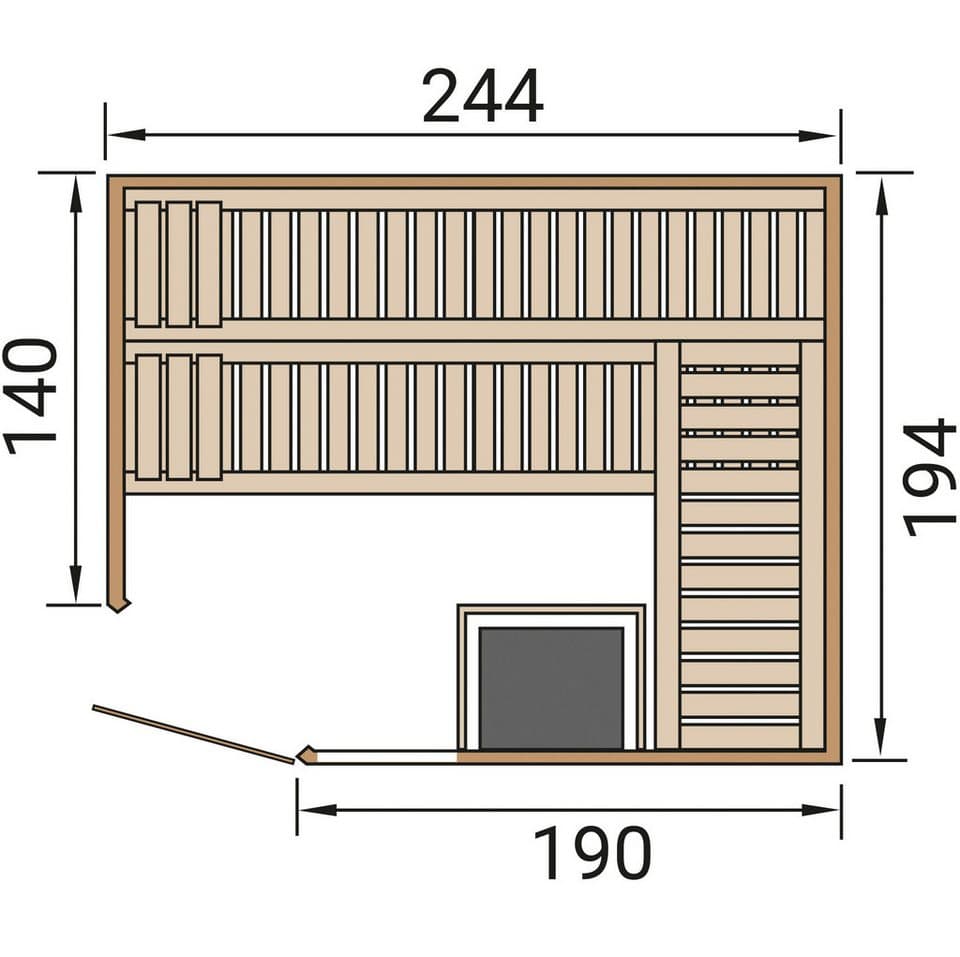 weka Sauna Element-Ecksauna VARBERG 4, BxTxH: 244 x 194 x 199 cm, 68 mm, vorgefertigte Elemente, Fensterelement, moderne Ganzglastür - Thumbnail 7