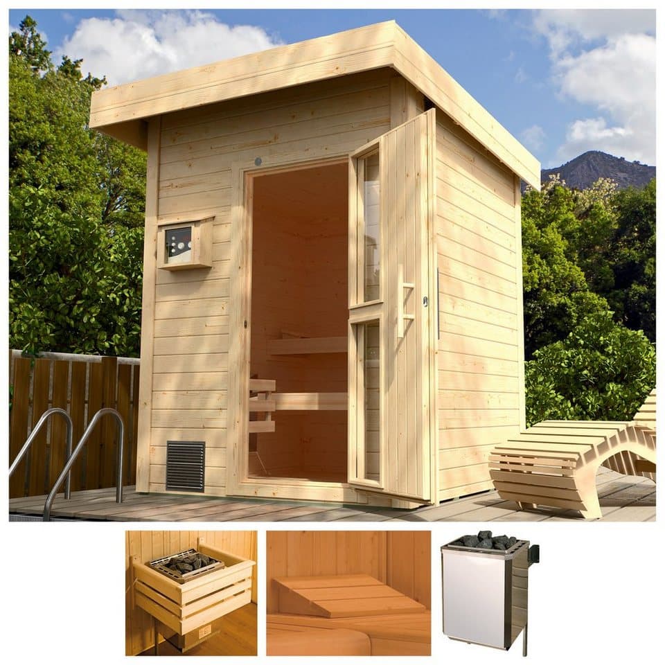 weka Saunahaus Svendborg, BxTxH: 211 x 248 x 253 cm, 38 mm, 9-kW-Bio-Ofen mit ext. Steuerung