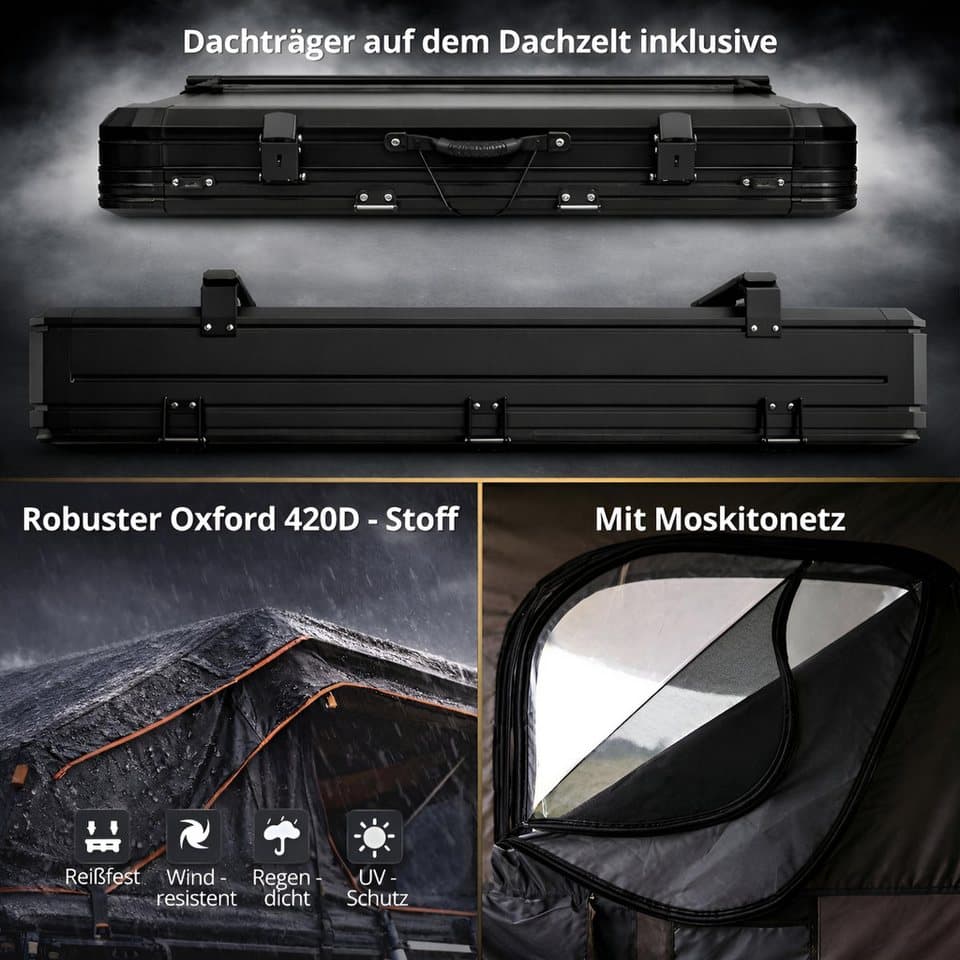 TZIpower Dachzelt Dachzelt Autodachzelt Aluminium Case 2 Größen 5 Personen Schwarz LED, Personen: 5 - Thumbnail 4